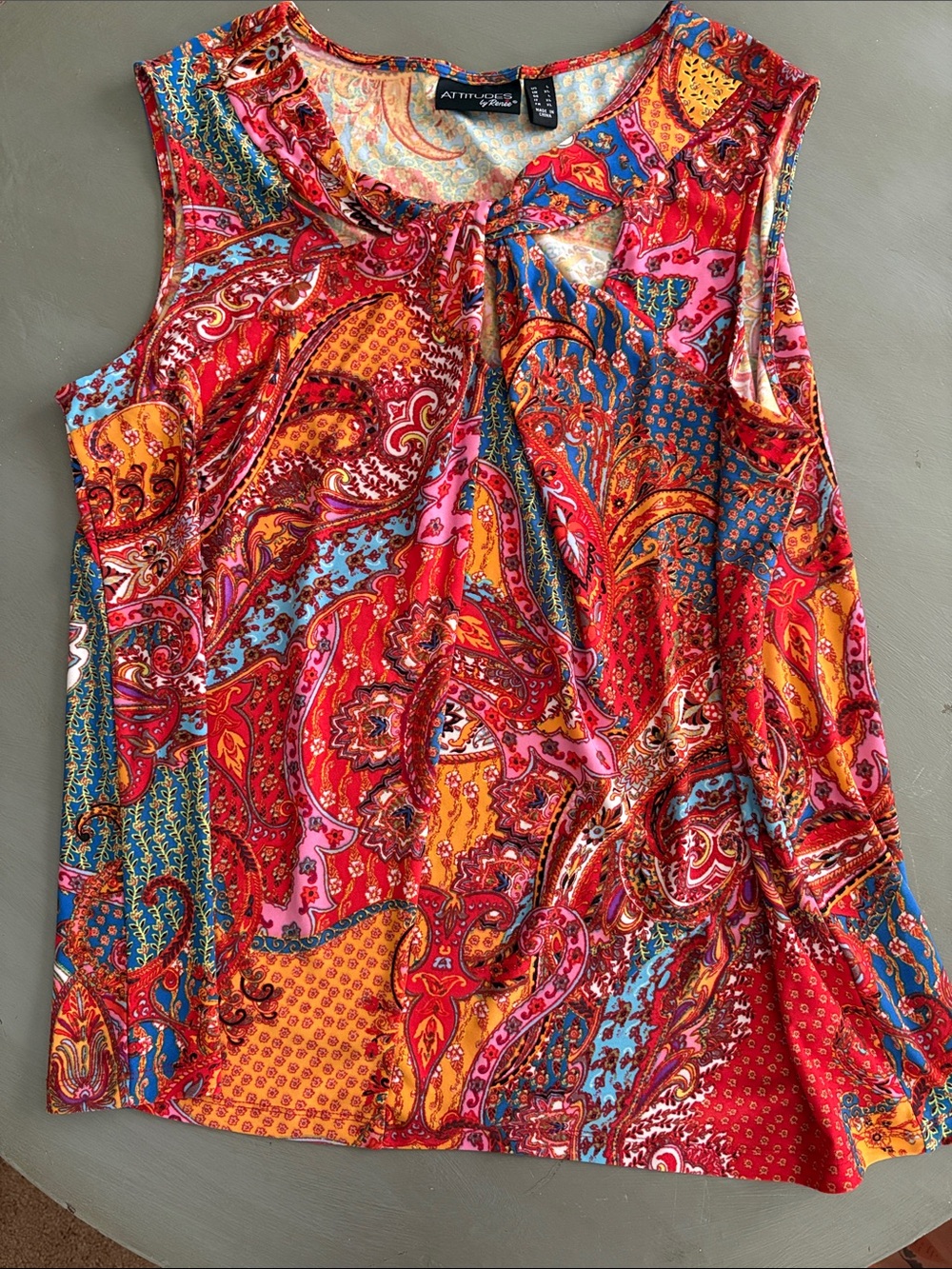 Attitudes by Renee Multicolor Paisley Keyhole Tank Top